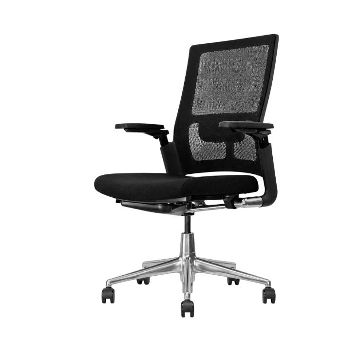 Zwarte Ahrend 2020 Verta bureaustoel met ergonomische rugleuning en chromen onderstel