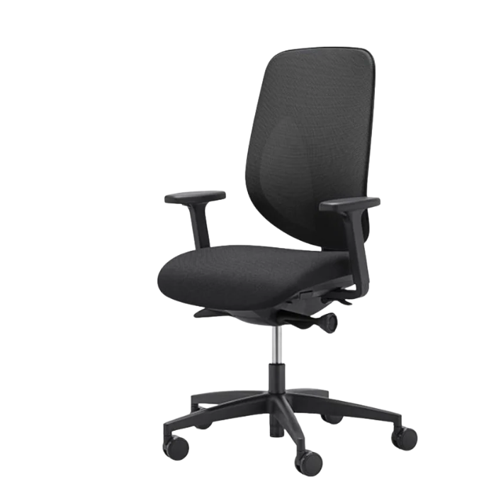 Zwarte Giroflex 353 bureaustoel met ergonomische rugleuning en gestoffeerde zitting