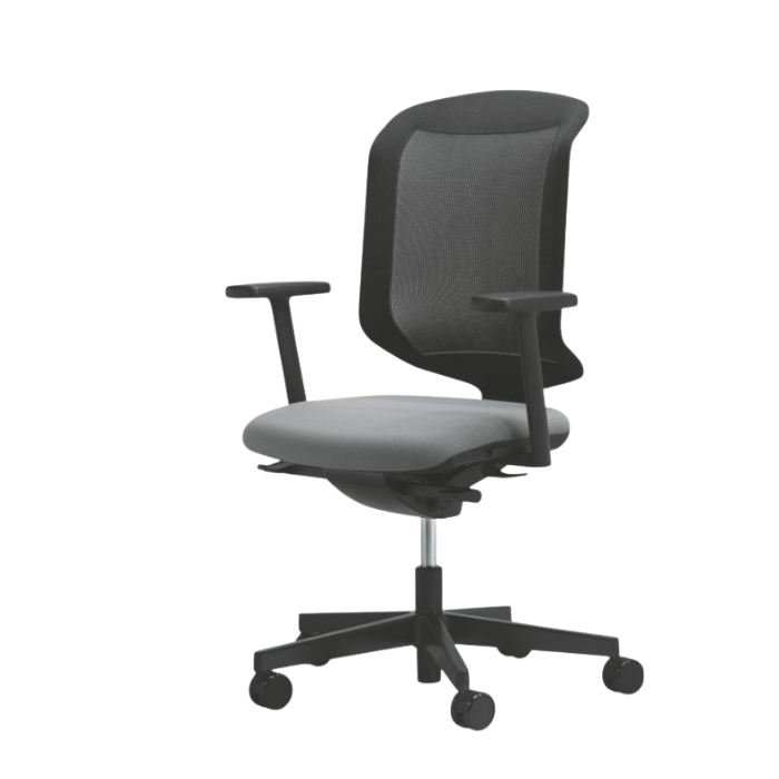 Zwarte Giroflex 434 bureaustoel met ergonomische mesh rugleuning en gestoffeerde zitting