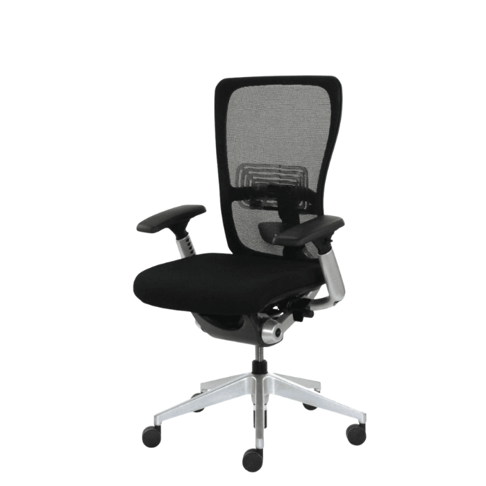 Zwarte Haworth Comforto Zody bureaustoel met ergonomische mesh rugleuning en asymmetrische lendensteun