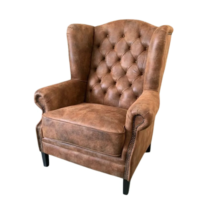 Cognac Chesterfield fauteuil met klassieke gecapitonneerde look