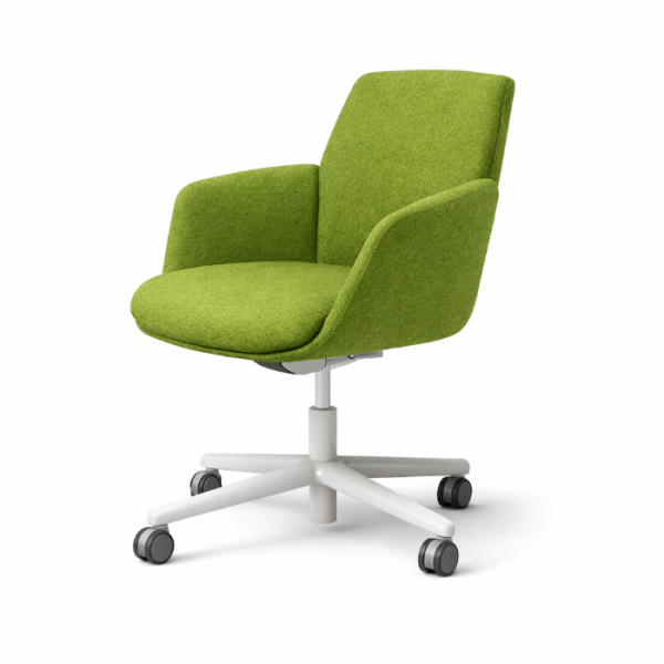 Groene Haworth Poppy Chair ontworpen door Patricia Urquiola met zachte, organische kuipvorm