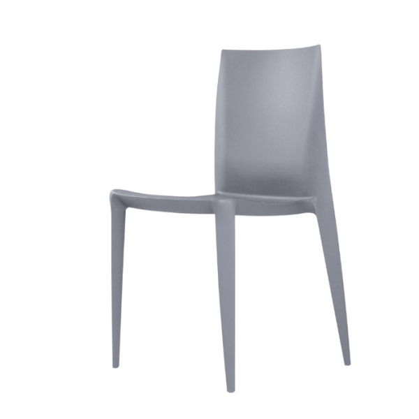 Donkergrijze Heller Bellini kantinestoel met kunststof zitting en modern stapelbaar design