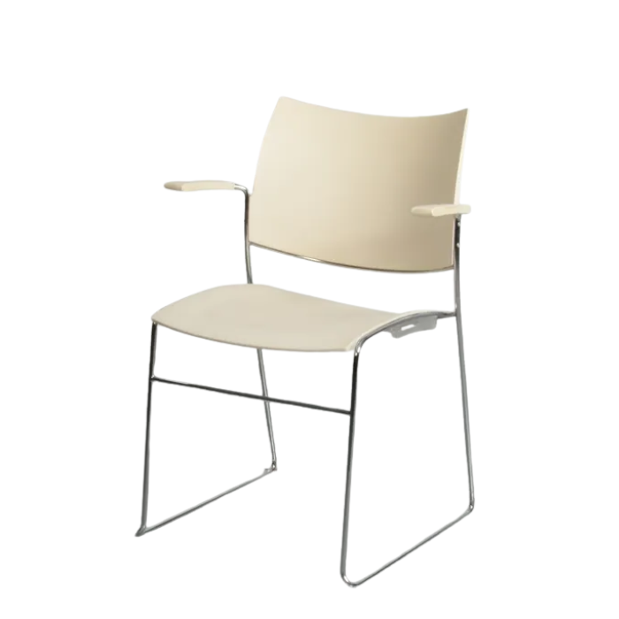 Off‑white Casala Curvy vergaderstoel met slank metalen frame en comfortabele kuipzitting