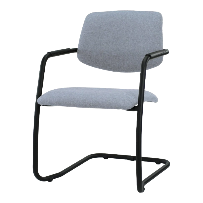 Blauwe F55 vergaderstoel met zachte bekleding en zwart metalen frame