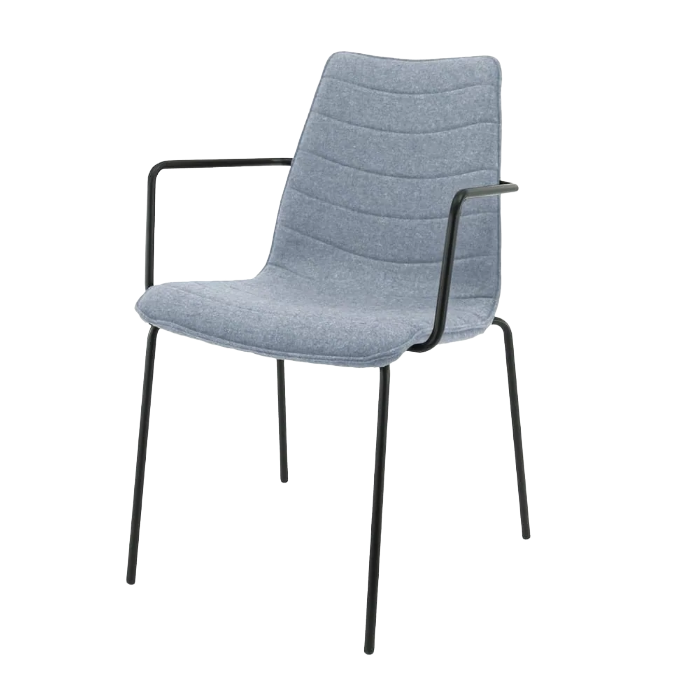 Blauwe F45 vergaderstoel met zachte bekleding en zwart metalen onderstel