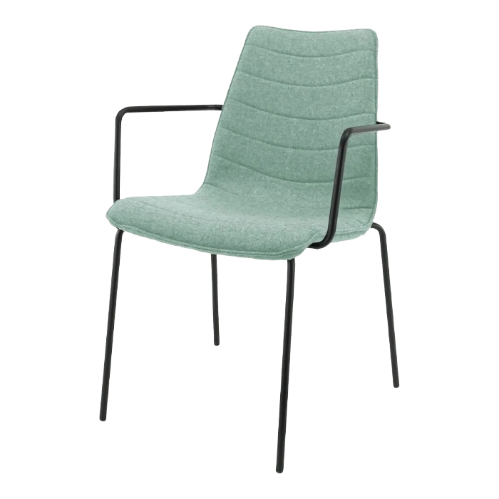 Blauwe F45 vergaderstoel met zachte bekleding en zwart metalen frame