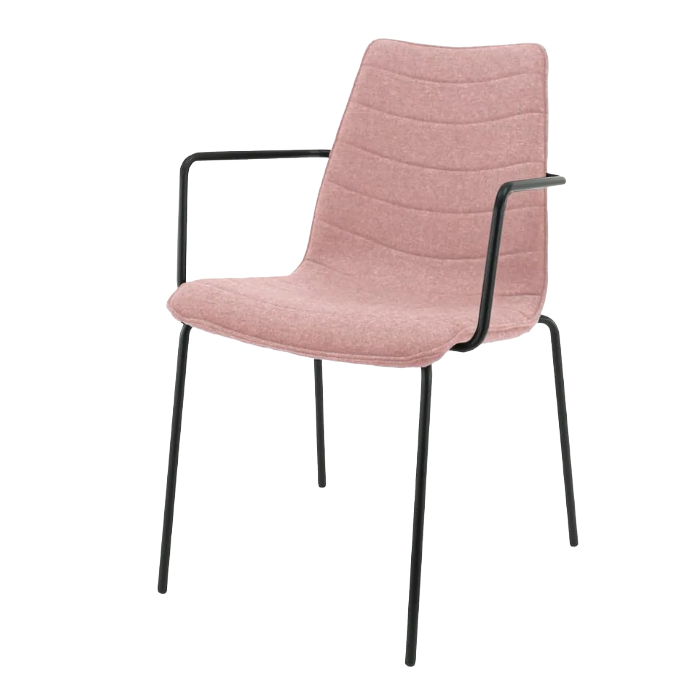 Roze F45 vergaderstoel met zachte bekleding en zwart metalen frame