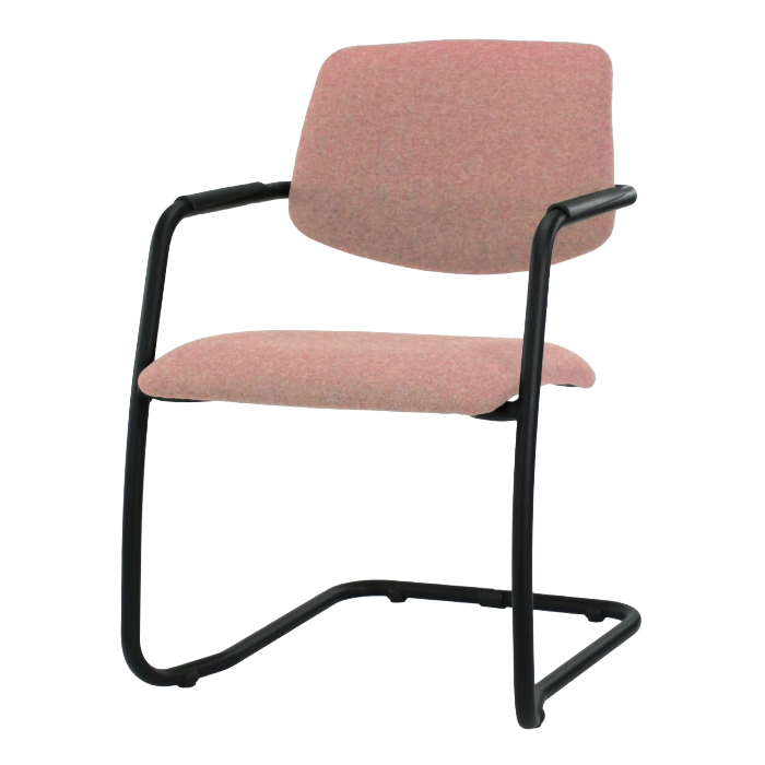 Roze F55 vergaderstoel met zachte bekleding en zwart metalen frame