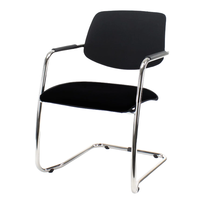 Zwarte F55 vergaderstoel met chromen frame en gestoffeerde zitting